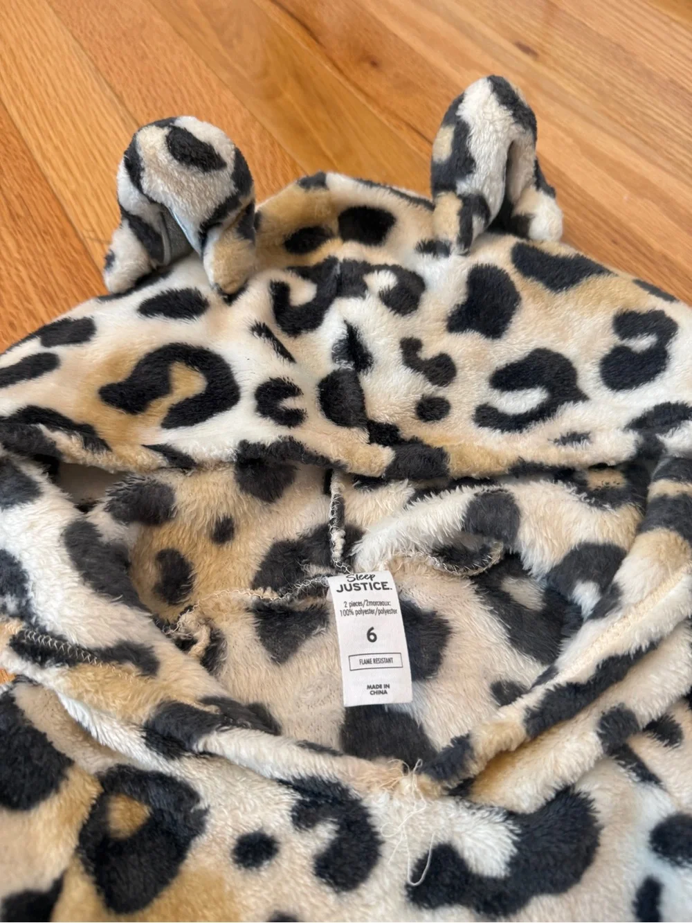 Justice Kids Leopard Hooded Fleece Pullover - Cream & Black